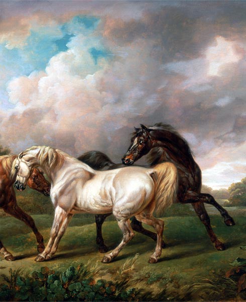 Three Horses in a Stormy Landscape