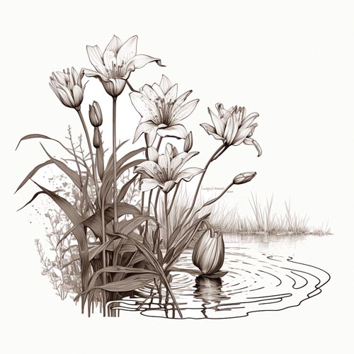 Lilies in a pond