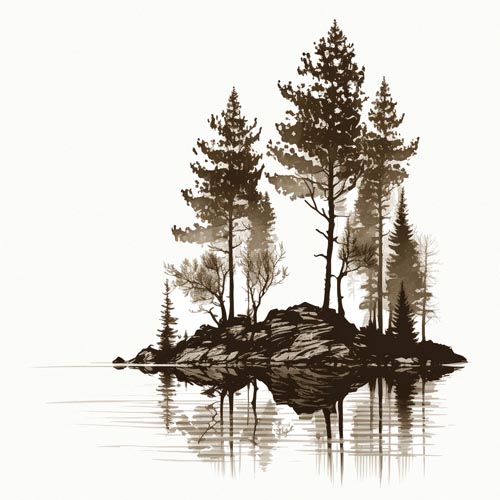 Pine tress overlooking a lake